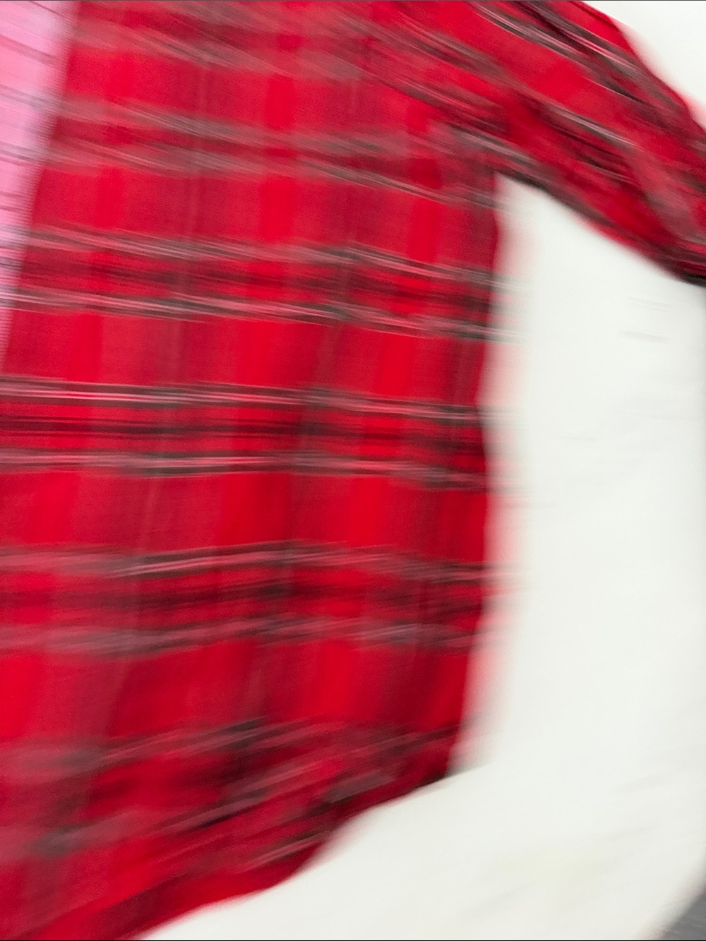 LOFT Red and Black Plaid V-Neck Long Sleeve Blouse - Picture 8 of 9